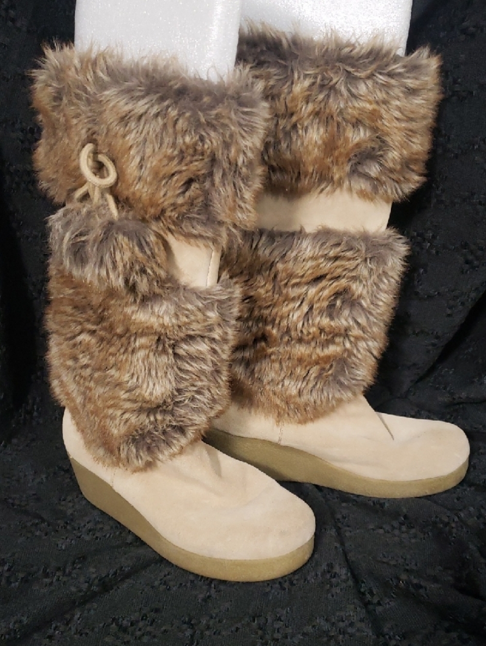 Report Tan Faux Fur Wedge Winter Boots